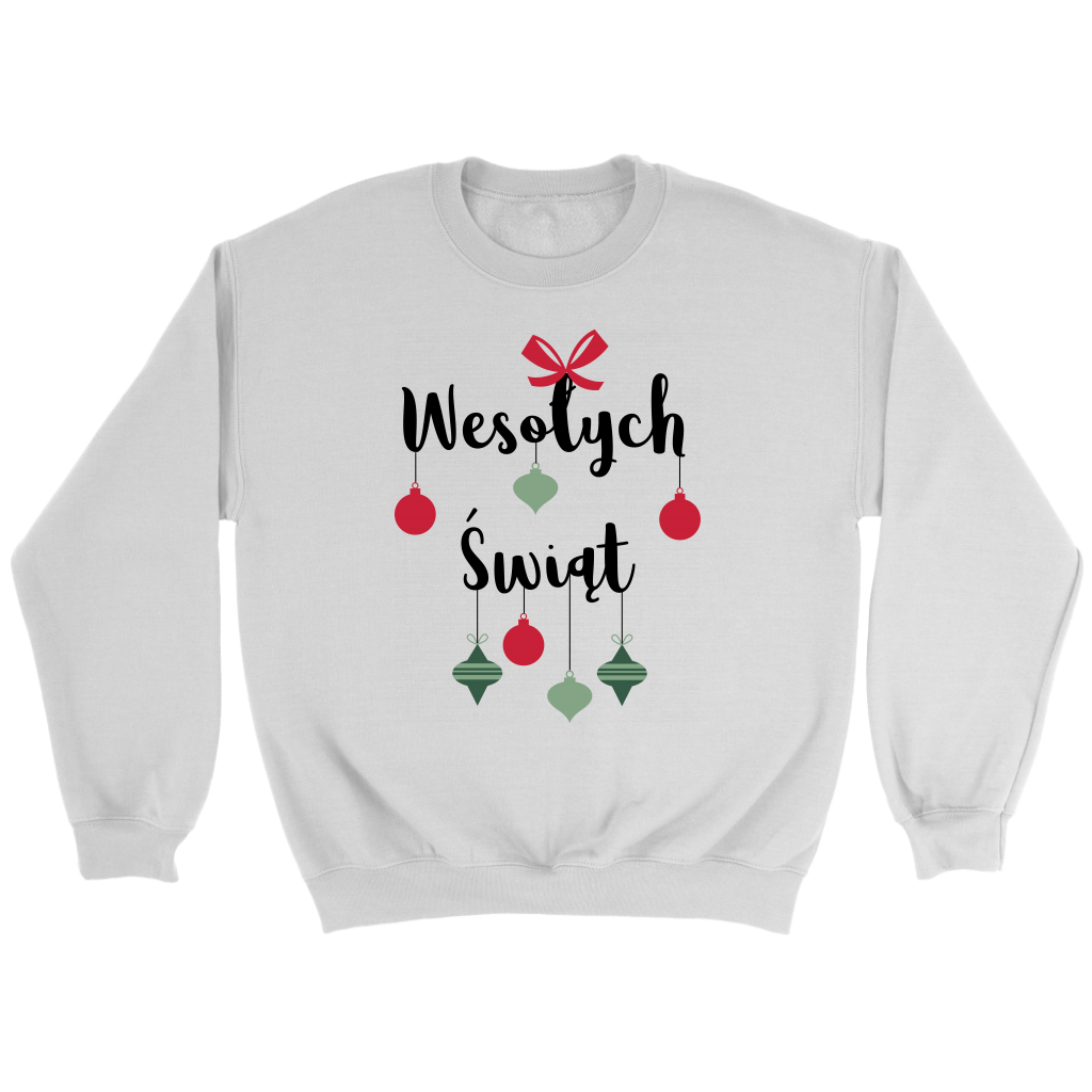 Wesołych Świąt with Ornament Design Crewneck Sweatshirt. Light Colors