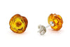 Amber Rose Stud Earrings with Genuine Natural Baltic Amber