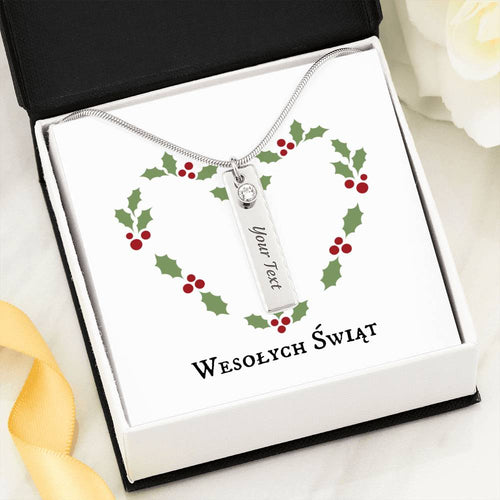 Wesołych Świąt Christmas Wreath Engraved. Personalized Birthstone Necklace Gift