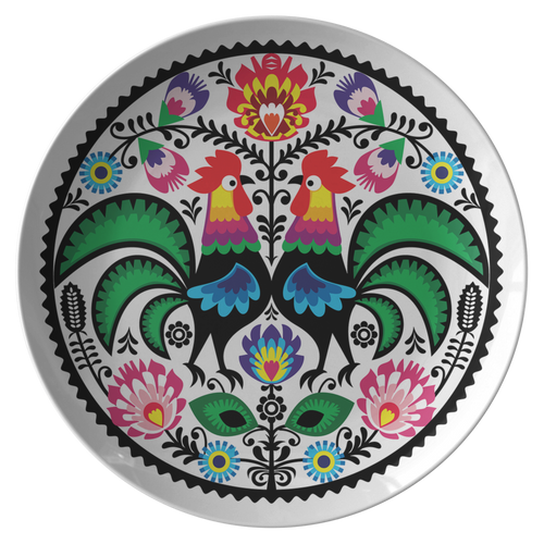 Polish Floral With Roosters Plate
