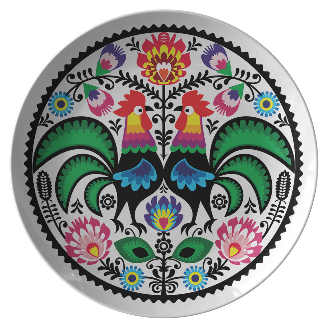 Polish Floral With Roosters Plate