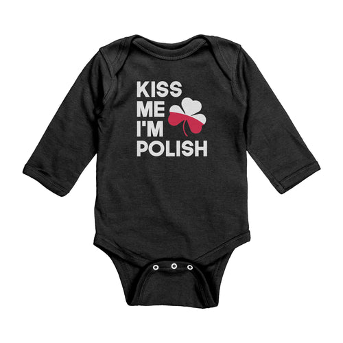 Kiss me I'm polish baby bodysuit long sleeve