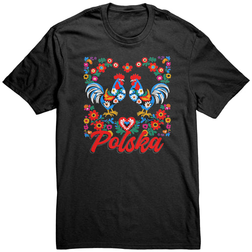 Polksa Folk Floral Roosters Unisex TShirt