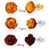 Amber Rose Stud Earrings with Genuine Natural Baltic Amber