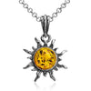 Amber Sterling Silver Flaming Sun Pendant Necklace