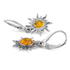 Amber Sterling Silver Flaming Sun Leverback Earrings
