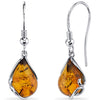 Baltic Amber Tear Drop Earrings Sterling Silver Cognac Color Fish Hook