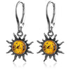 Amber Sterling Silver Flaming Sun Leverback Earrings