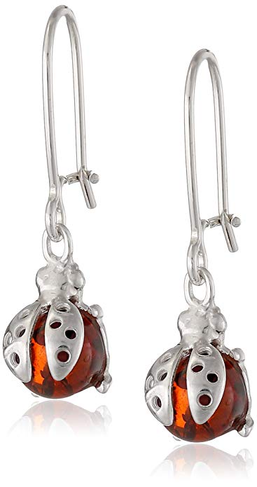 Sterling Silver Honey Amber Ladybug Earrings