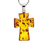 925 Sterling Silver Pendant Necklace with Genuine Natural Baltic Amber Small Cross. Chain Included