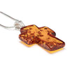 925 Sterling Silver Pendant Necklace with Genuine Natural Baltic Amber Small Cross. Chain Included