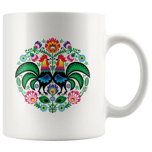 Polish Folk Art Rooster Circle Coffee Mug. 11oz and 15oz