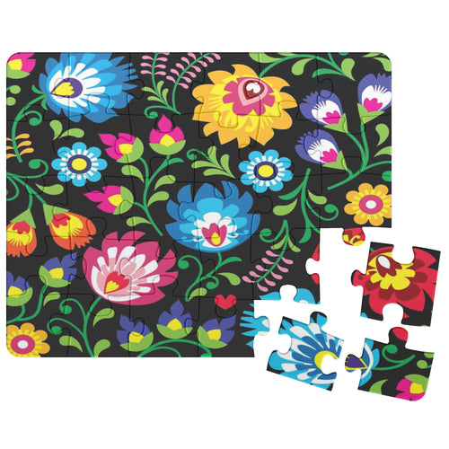 Black Floral Folk Art Design Puzzle