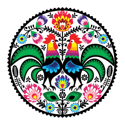 Polish Floral With Roosters Sticker