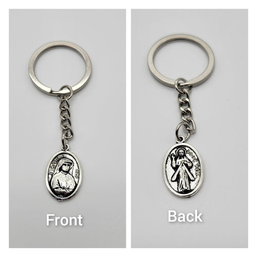 Saint Faustina Divine Mercy Metal Charm Keychain
