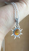 Amber Sterling Silver Flaming Sun Pendant Necklace