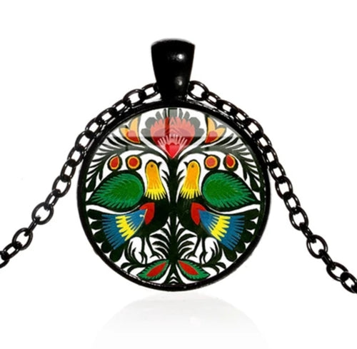 *READY TO SHIP* Polish Folk Design Glass Cabochon Pendant Necklace #1