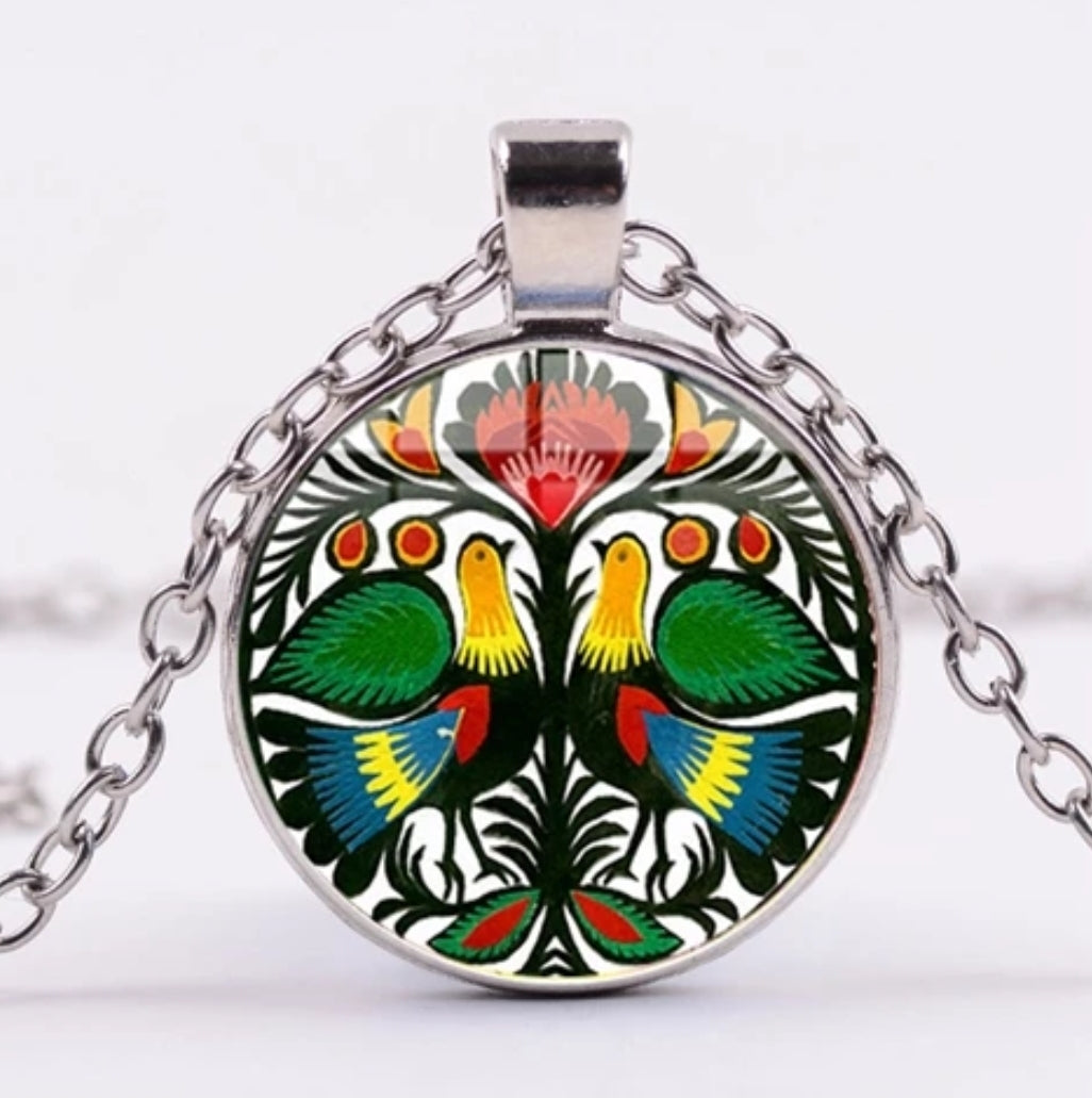 *READY TO SHIP* Polish Folk Design Glass Cabochon Pendant Necklace #1