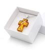 925 Sterling Silver Pendant Necklace with Genuine Natural Baltic Amber Small Cross. Chain Included