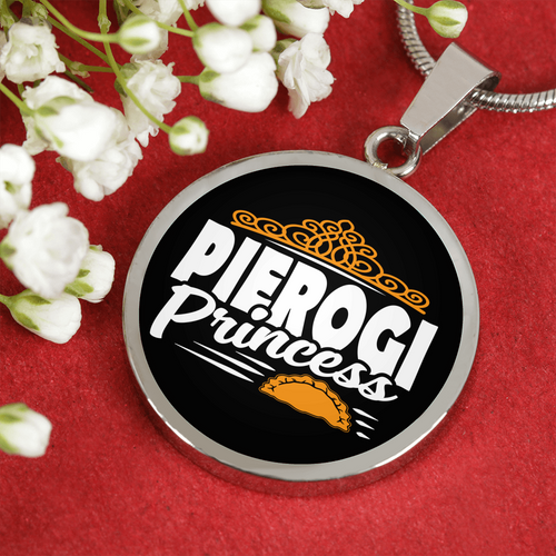 Pierogi Princess With Black Circle Pendant Necklace - My Polish Heritage