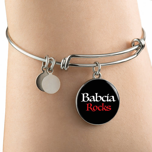 Babcia Rocks With Black Circle Charm Bangle - My Polish Heritage