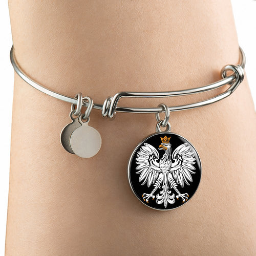 Polish Eagle With Black Circle Charm Bangle - My Polish Heritage