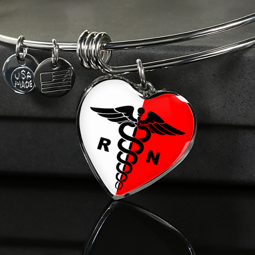 Polish Registered Nurse with Heart Charm Bangle