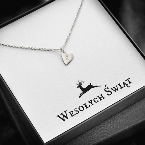 Wesołych Świąt Dainty  Hand Stamped Heart Necklace Gift