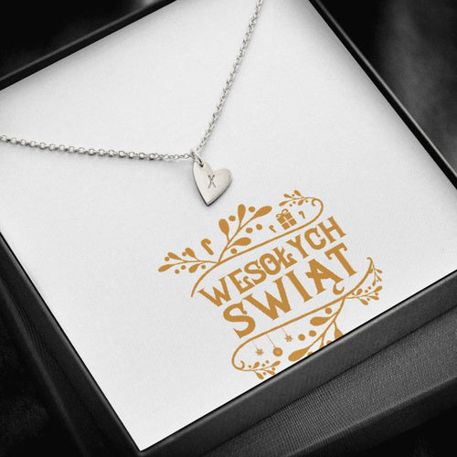 Wesołych Świąt Dainty Hand Stamped Heart Necklace Christmas Gift