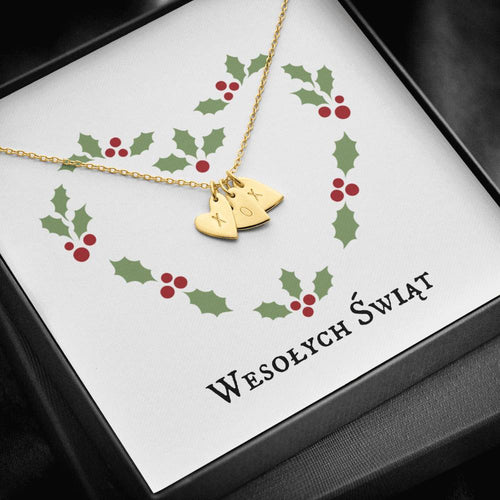 Wesołych Świąt Christmas Wreath Hand Stamped Heart Necklace Gift