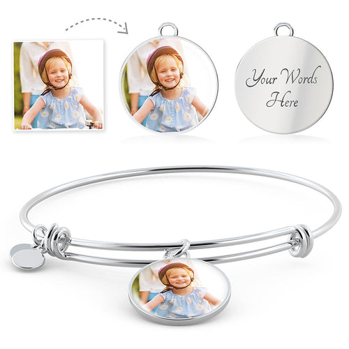 Personalized Gift- Adjustable Bangle Bracelet with Circle Picture Charm
