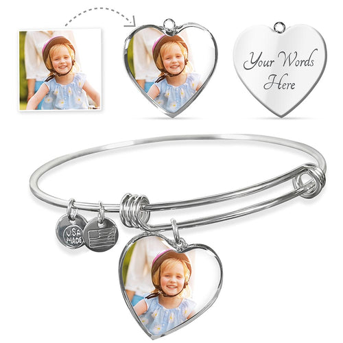 Personalized Gift Heart Bangle Bracelet with Picture