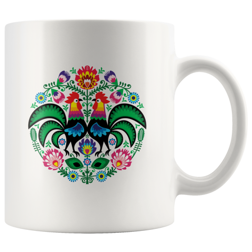 Polish Rooster Folk Art Design Circle Coffee Mug