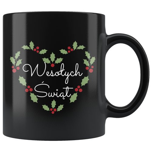 Wesołych Świąt Merry Christmas in Polish Mug with Holly Heart
